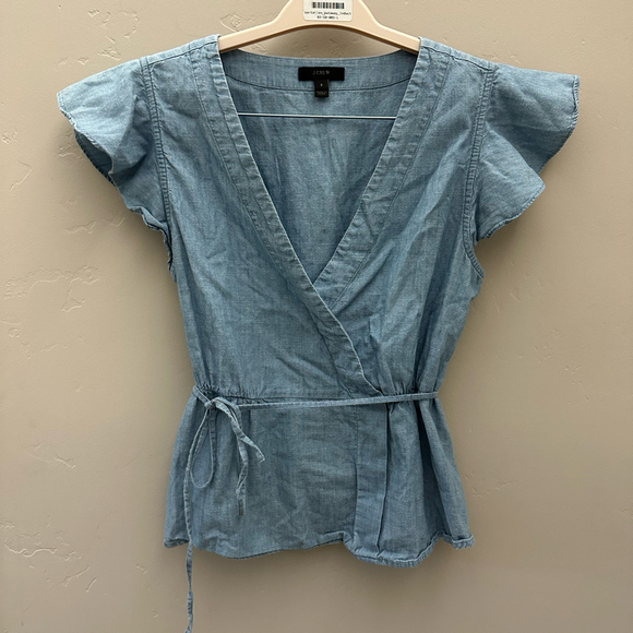 J Crew Chambray Wrap Top - Picture 2 of 4